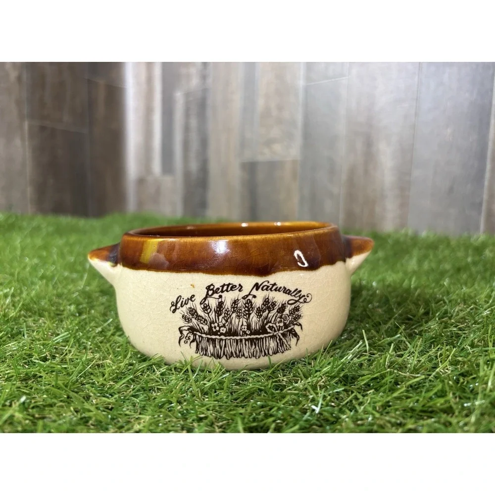 Vintage Brown & Beige Ceramic Soup / Casserole Dish‎ with Handles – Korea – Oven